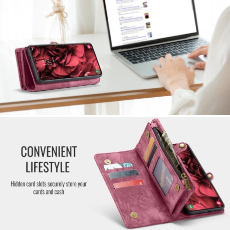 Чехол-кошелек CaseMe 008 Series Zipper Style на Samsung Galaxy S24 FE 5G - винно-красный