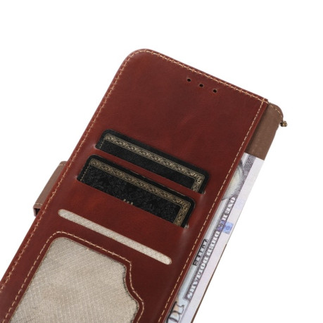 Кожаный чехол-книжка Crazy Horse Top Layer для iPhone 15 Plus - коричневый