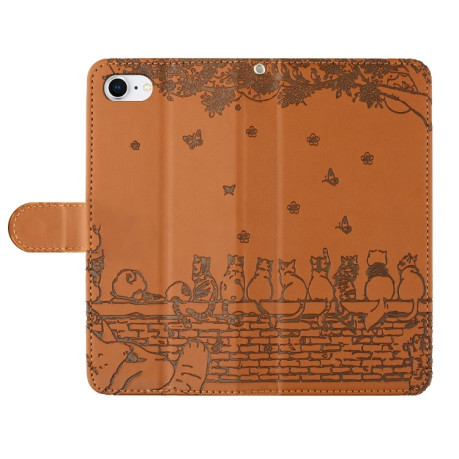 Чехол-книжка Cat Embossing Pattern на iPhone 16e - коричневый