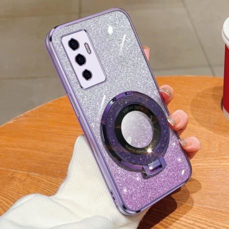 Противоударный чехол Plated Gradient Glitter Round Holder для Vivo S10e / V23e 4G / 5G - фиолетовый