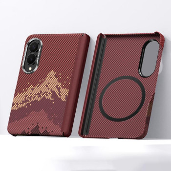 Кевларовий чохол Sulada Kevlar Pixel Grid із поворотним магнітним тримачем на Samsung Galaxy Fold8 5G — червоний
