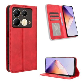 Чехол-книжка Magnetic Buckle Retro Crazy Horse Texture на Infinix Note 40 4G - красный