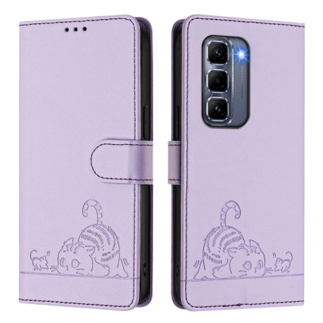 Чехол-книжка Cat Embossing Pattern на Infinix Hot 50 Pro+ 4G - фіолетовий