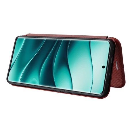 Чехол-книжка Carbon Fiber Texture на Xiaomi Redmi Note 14 Pro 4G Global - коричневый