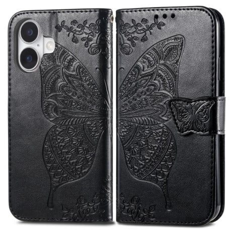 Чехол-книжка Butterfly Love Flower Embossed для iPhone 16 - черный