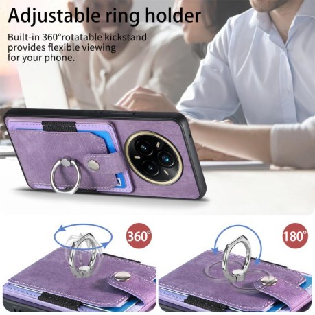 Чехол-книжка Retro Skin-feel Ring Card Wallet для Realme 13 Pro - фиолетовый