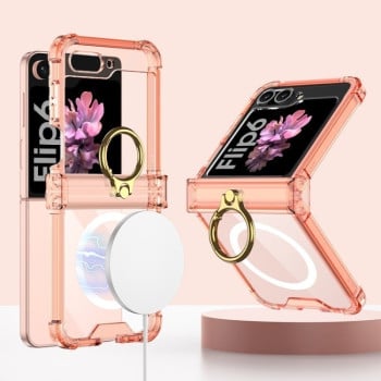 Противоударный чехол GKK MagSafe Airbag Hinge Shockproof with Ring Holder для Samsung Galaxy  Flip 6/Flip 7 FE 5G - оранжевый
