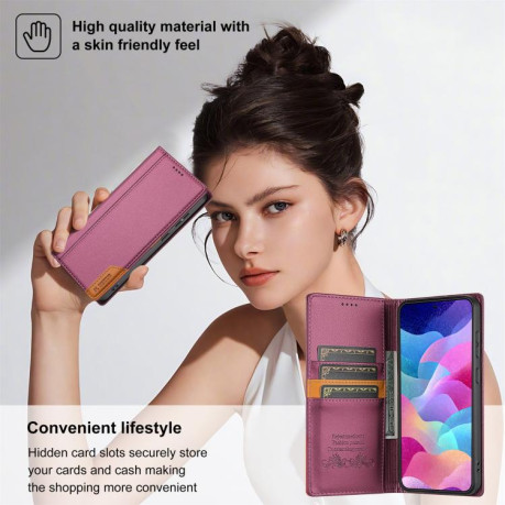 Чохол-книжка N.BEKUS P3 RFID Stitching з кишенькою на карток на Samsung Galaxy S25 FE 5G - винно-червоний