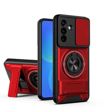 Противоударный чехол Lens Sliding Window Multifunctional Magnetic Shockproof со шторкой камеры на Samsung Galaxy A37 5G — красный