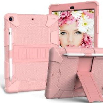 Противоударный чехол Two-Color Silicone Protection с держателем для стилуса на iPad 9/8/7 10.2 (2019/2020/2021) - розовый