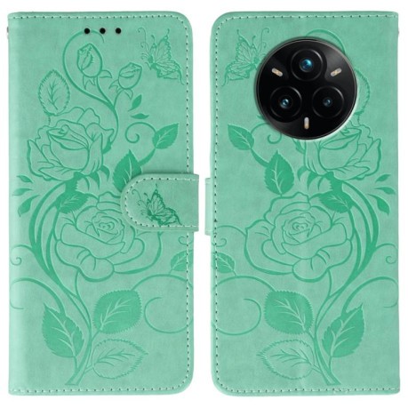 Чехол-книжка Rose Butterfly Embossed Leather для Realme 14 Pro+ - зелений