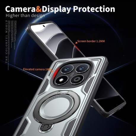 Противоударный чехол MagSafe Holder Armor PC Hybrid для Xiaomi Redmi Note 14 Pro 5G/Poco X7 - серый