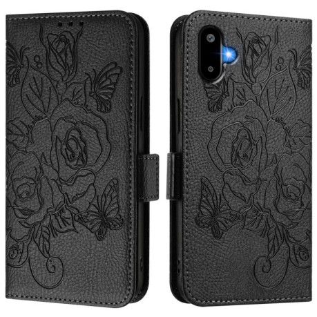 Чехол-книжка Embossed Rose RFID Anti-theft Leather для Samsung Galaxy M06 5G - чорний