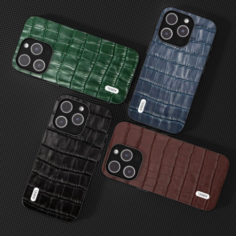 Чохол протиударний ABEEL Crocodile Texture Genuine Leather для iPhone 15 Pro - коричневий