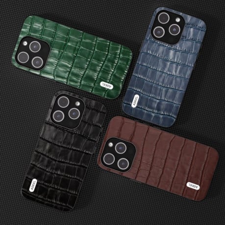 Противоударный чехол ABEEL Crocodile Texture Genuine Leather для iPhone 15 Pro Max - синий