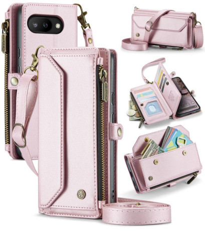 Чехол-книжка CaseMe C36 Card Slots Zipper Wallet RFID Anti-theft Leather для Google Pixel 9a - розовый