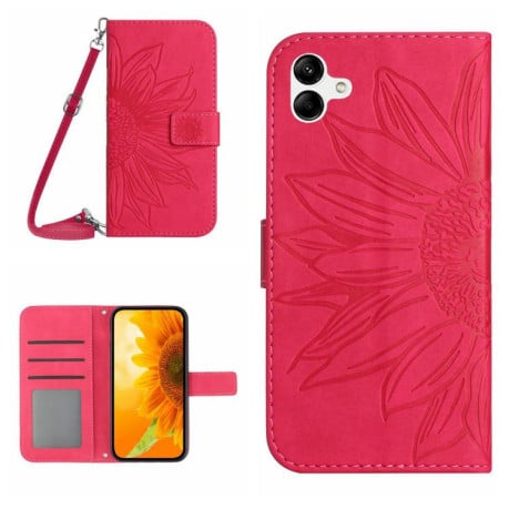 Чохол-книжка Skin Feel з малюнком соняшника на Samsung Galaxy A07 5G - пурпурно-червоний