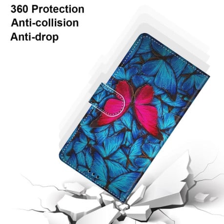 Чехол-книжка Coloured Drawing Cross для Xiaomi Redmi K40 / K40 Pro - Blue Red Butterfly