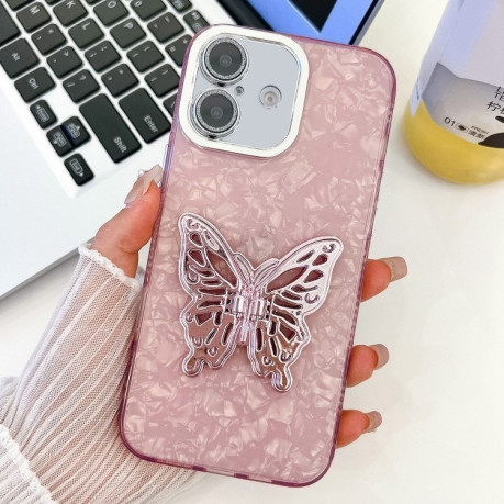 Противоударный чехол Plating Glitter Texture Butterfly для iPhone 16 - Pink Shell Pattern