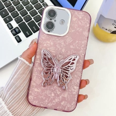 Чохол протиударний Plating Glitter Texture Butterfly для iPhone 16 - Pink Shell Pattern