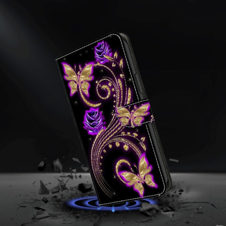 Чохол-книжка Crystal 3D Shockproof Protective Leather для iPhone 15 Pro - Purple Flower Butterfly