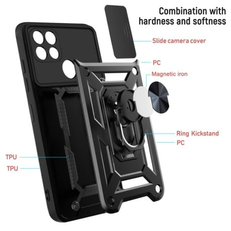 Противоударный чехол Camera Sliding для Realme C21/C20/C11 2021 - черный