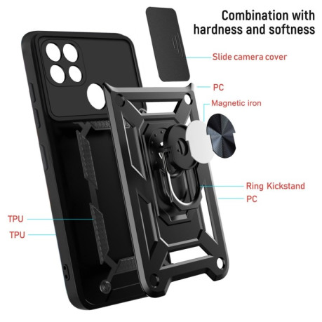 Противоударный чехол Camera Sliding для Realme C21/C20/C11 2021 - серебристый