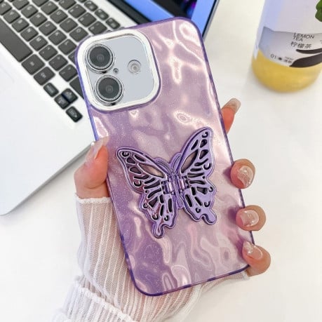 Чохол протиударний Plating Glitter Texture Butterfly для iPhone 16 - Purple Wrinkles