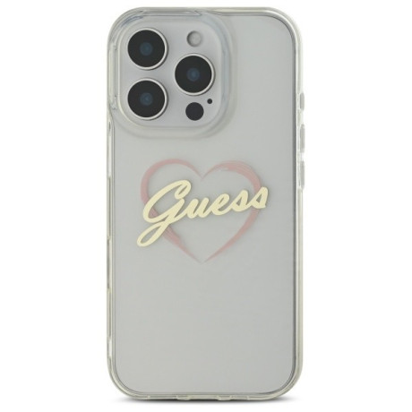 Оригинальный чехол Guess IML Heart для iPhone 16 Pro Max - Transparent