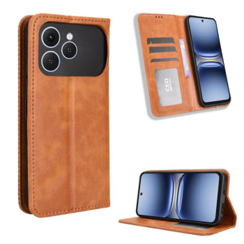 Чехол-книжка Magnetic Buckle Retro Crazy Horse Texture на Tecno Spark 40 4G — коричневый