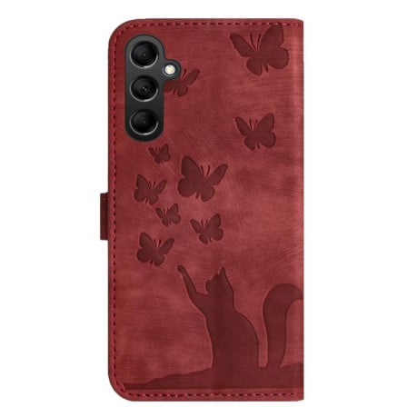 Чохол-книжка з тисненням Butterfly Cat м'яка фактура з магнітним хлястиком на Samsung Galaxy S25 FE 5G - червоний