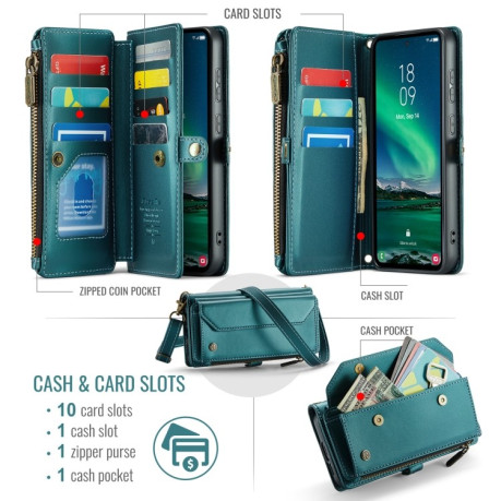 Чехол-книжка CaseMe C36 Card Slots Zipper Wallet RFID Anti-theft Leather для Samsung Galaxy S24 FE 5G - синий