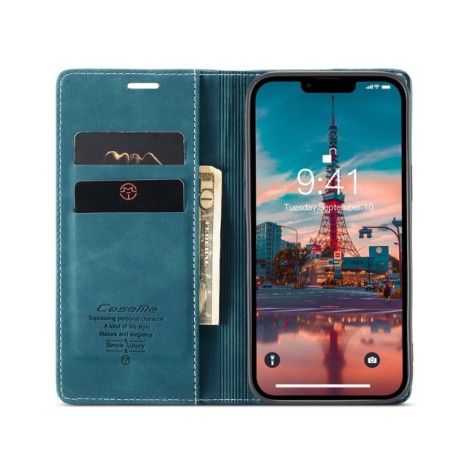 Кожаный чехол CaseMe-013 Multifunctional на iPhone 15 Plus - синий