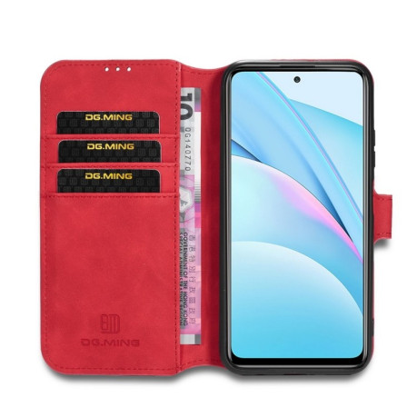 Чехол-книжка DG.MING Retro Oil Side на Xiaomi Mi 10T Lite - красный
