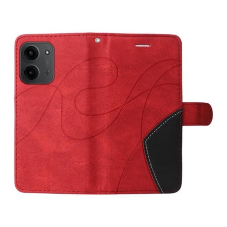 Чохол-книжка Dual-color Splicing Flip Leather на Xiaomi Redmi 15C 4G EU / 15C 5G 173.1mm - червоний