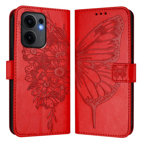Чехол-книжка Embossed Butterfly для OPPO Reno13 F/Reno13 FS- красный