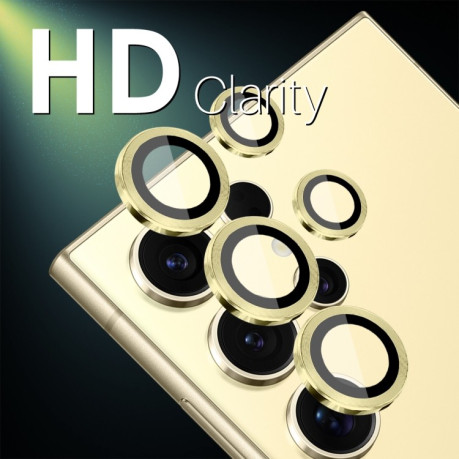 Защитное стекло NORTHJO Glitter Camera Lens Protector Tempered Glass Metal Ring на Samsung Galaxy S25 Ultra 5G - золотое