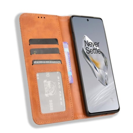Чехол-книжка Magnetic Buckle Retro Crazy Horse Texture на OnePlus 12R / Ace 3 5G - коричневый