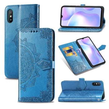 Чохол-книжка Lucky Clover Halfway Mandala Embossing Pattern на Xiaomi Redmi 9A - синій