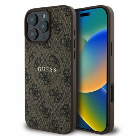 Оригинальный чехол Guess 4G Ring Classic Logo MagSafe для iPhone 16 Pro Max - Brown