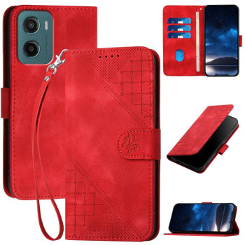 Чохол-книжка Grid Stitching Leather Phone Case with Lanyard для Motorola Moto G05 - червоний