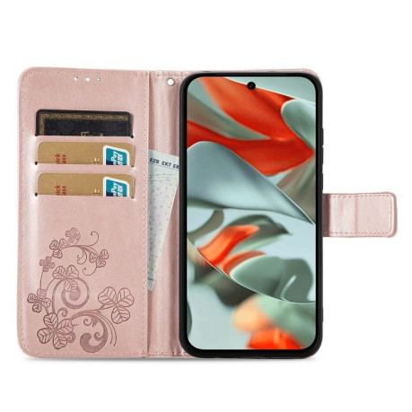 Чохол-книжка Four-leaf Clasp Embossed для Google Pixel 9 Pro XL - рожеве золото