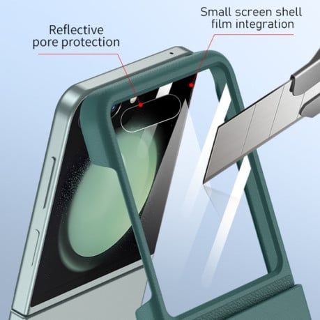 Протиударний чохол Integrated PC Leather Texture Folding для Samsung Galaxy Flip 6 5G - зелений