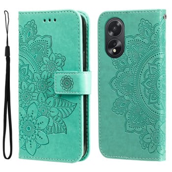 Чехол-книжка 7-petal Flowers Embossing для OPPO A38 4G / A18 4G Global - зеленый