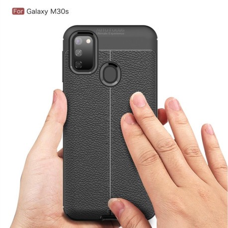 Ударозащитный чехол Litchi Texture на Samsung Galaxy M21/M30s - черный