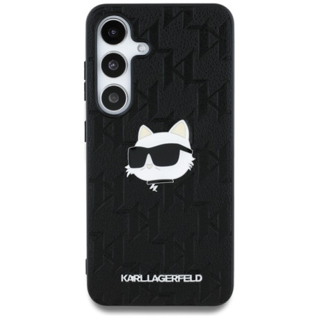 Оригинальный чехол Karl Lagerfeld Leather Monogram Pin Logo Choupette Head для Samsung Galaxy S25 - Black
