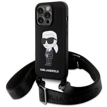 Оригинальный силиконовый чехол Karl Lagerfeld Crossbody Silicone Ikonik для iPhone 15 Pro Max - black(KLHCP15XSCBSKNK)
