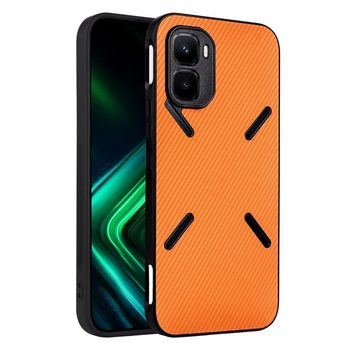 Чехол Escase из веган-кожи с текстурой карбона на Infinix GT 50 Pro 5G — оранжевый