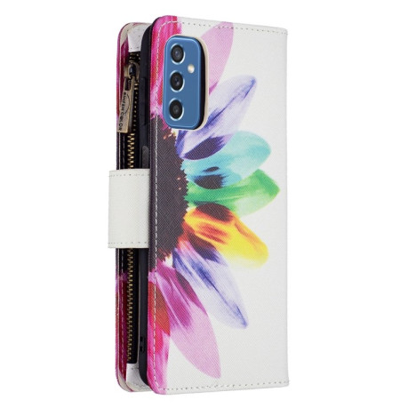 Чехол-кошелек Colored Drawing Pattern Zipper для Samsung Galaxy M52 5G - Sun Flower