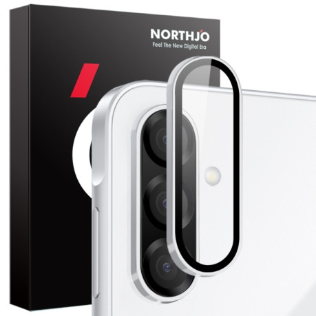 Защитное стекло NORTHJO Glitter Camera Lens Protector Tempered Glass Metal Ring на Samsung Galaxy A56 5G - серебристое